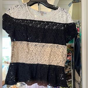 DKNYC Black and White Lace Blouse